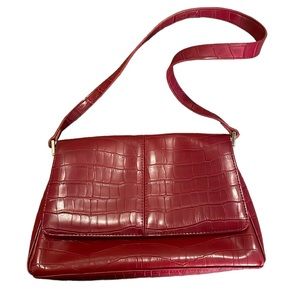 Liz Claiborne Red Animal Hyde Handbag Purse Pocketbook Magnetic Close Fall Bag